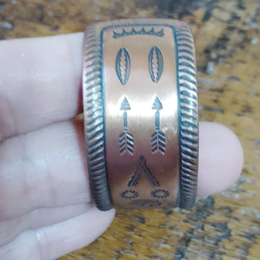 Vintage Solid Copper Cuff Bracelet Bell Trading Post Thunderbird Southwestern